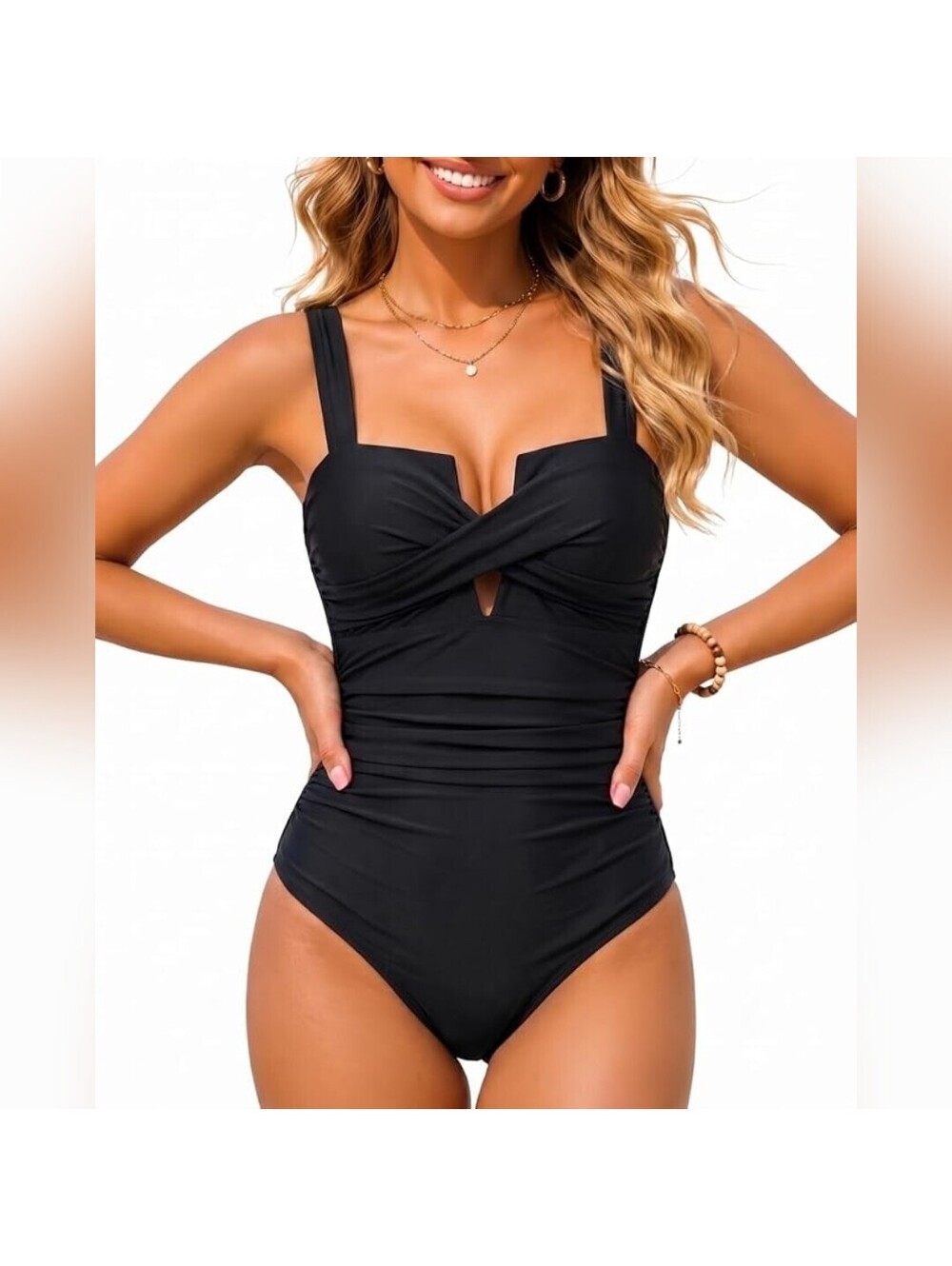 NWT Daci Women’s Black Twist Front Cutout Tummy Control One-Piece Swimsuit, L